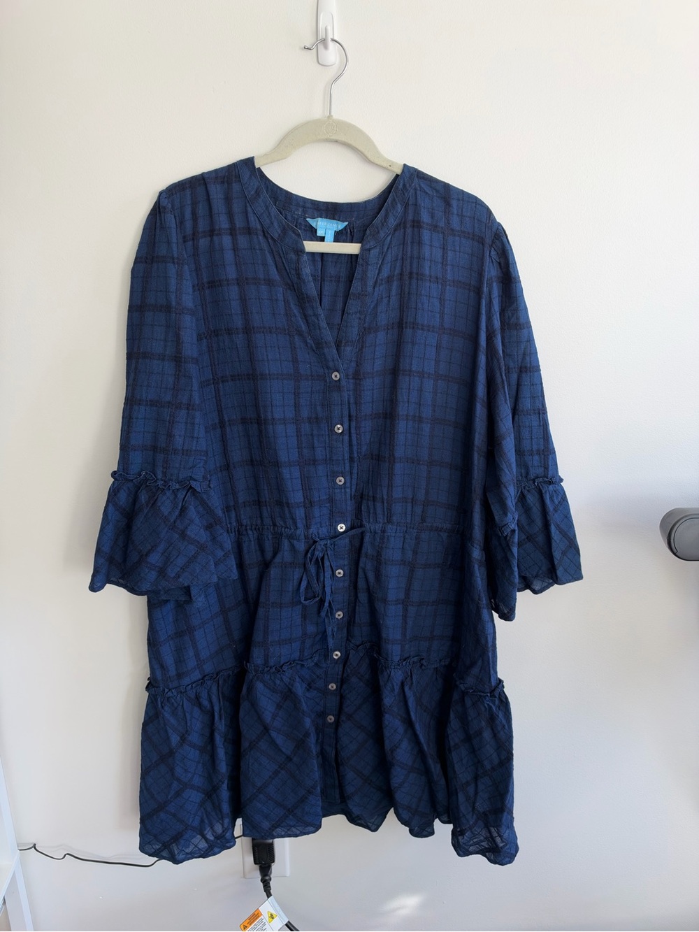 Draper James Women's Navy Plaid Button-Front Tiered Dress